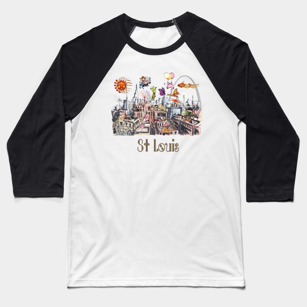 Saint Louis  Crazy City Life POP ART Baseball T-Shirt by IconicTee